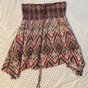 No Boundaries Asymmetrical Geometric Skirt - Red, Blue, Brown